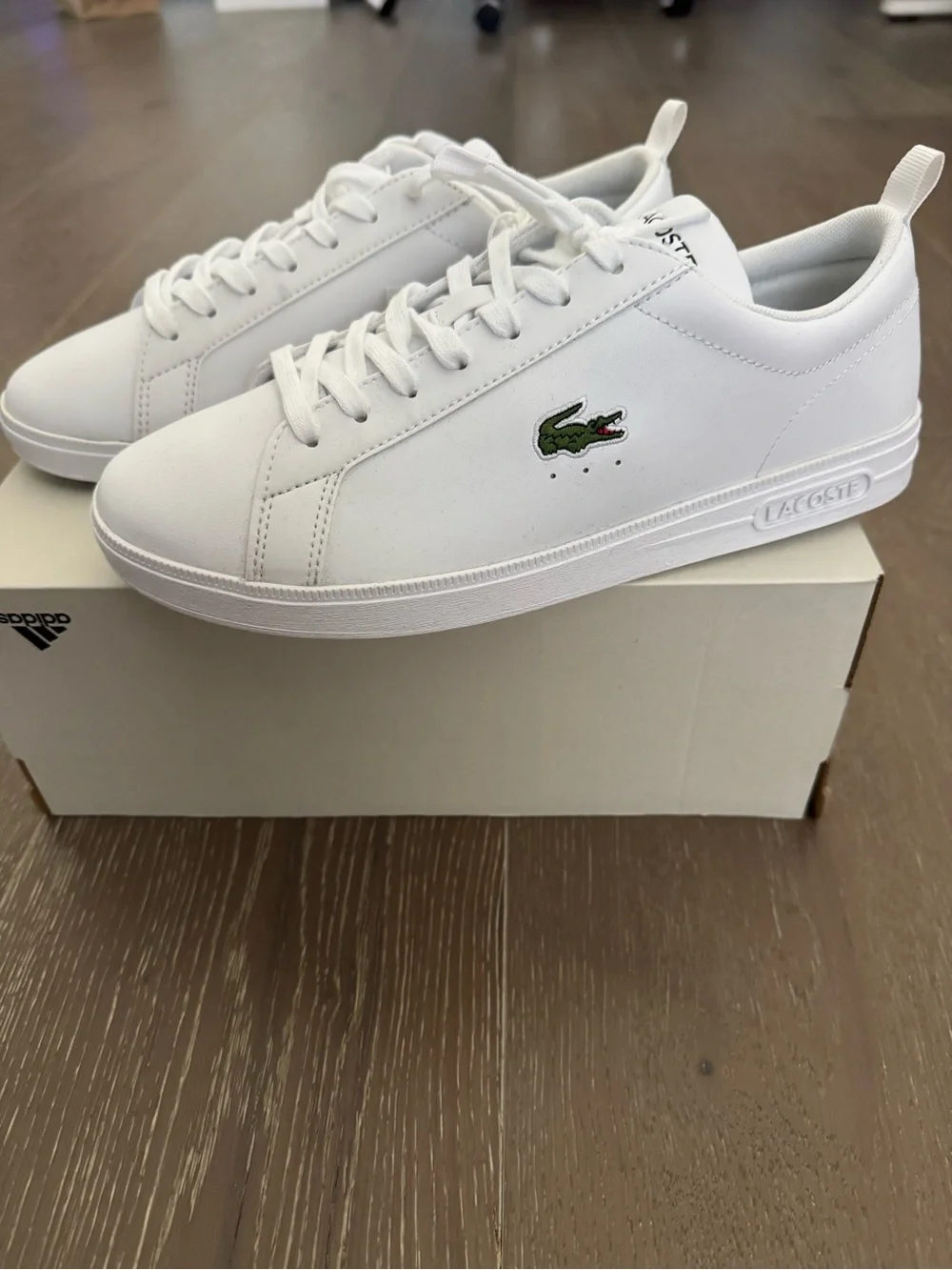 Lacoste White Low-Top Sneakers with Green Crocodile Logo